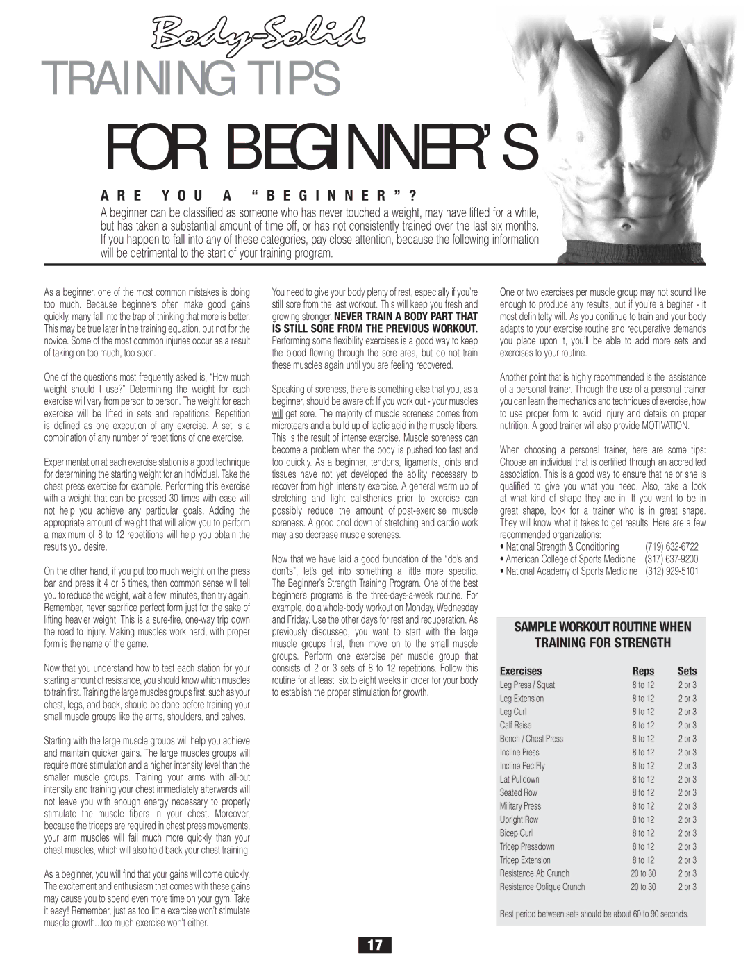 Body Solid FID 46 manual For BEGINNER’S, E Y O U a B E G I N N E R ? 