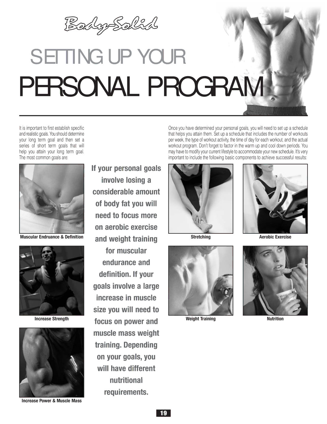 Body Solid FID 46 manual Personal Program, If your personal goals Involve losing a 