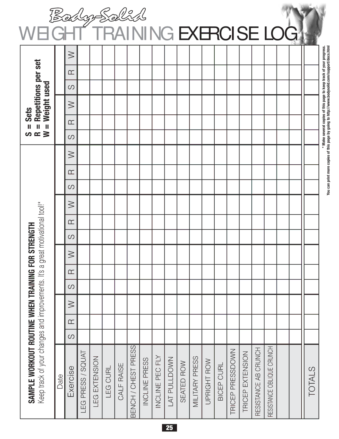 Body Solid FID 46 manual Sample Workout Routine When Training for Strength 