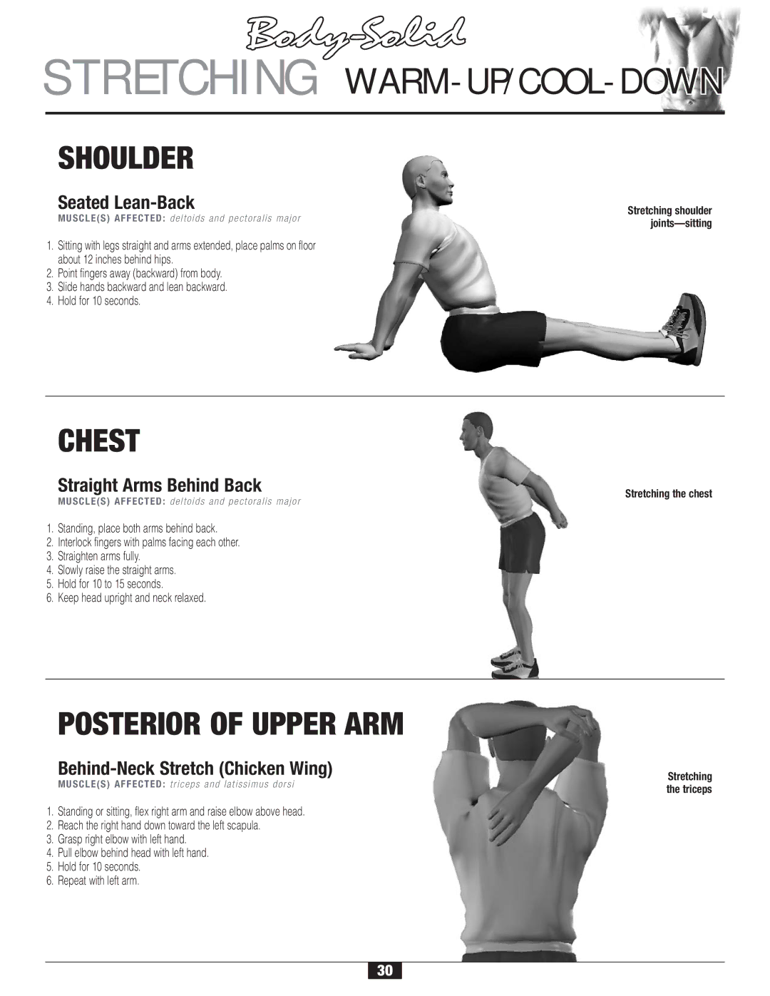 Body Solid FID 46 manual Shoulder, Chest, Posterior of Upper ARM 