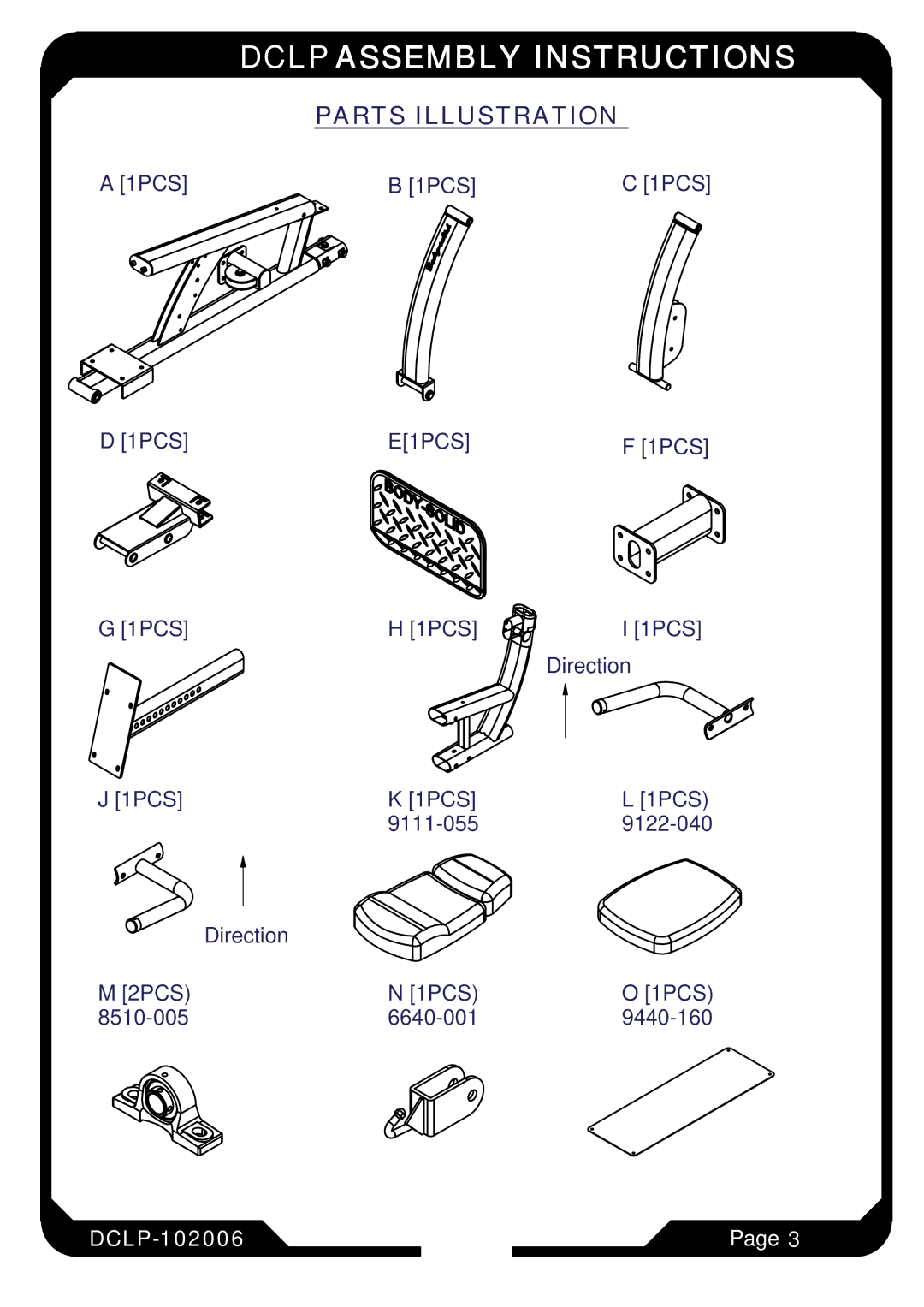 Body Solid Fitness Equipment manual Parts Illustration 