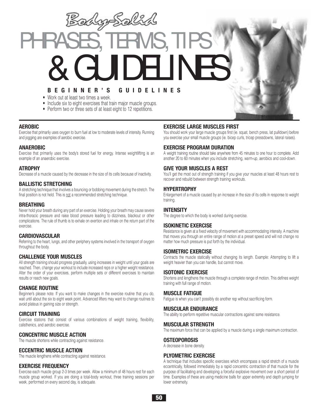 Body Solid G2B manual PHRASES,& GUIDELINESTERMS, Tips 