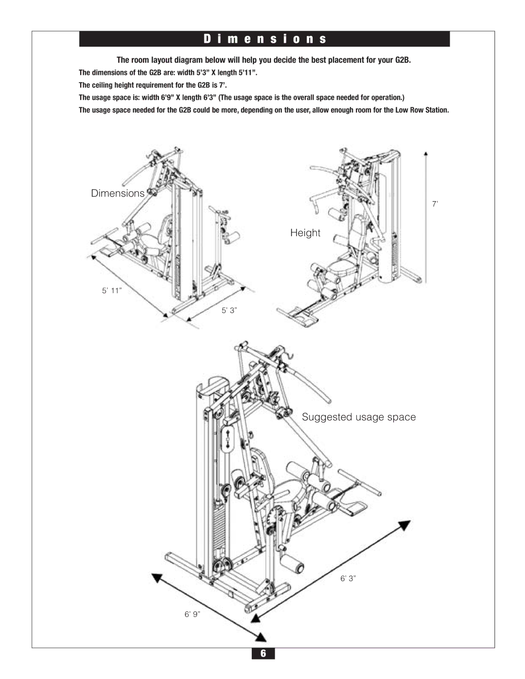 Body Solid G2B manual M e n s i o n s 