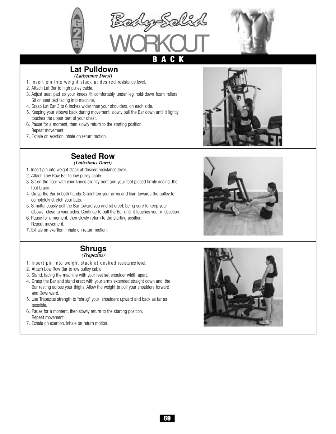 Body Solid G2B manual Lat Pulldown, Seated Row, Shrugs 