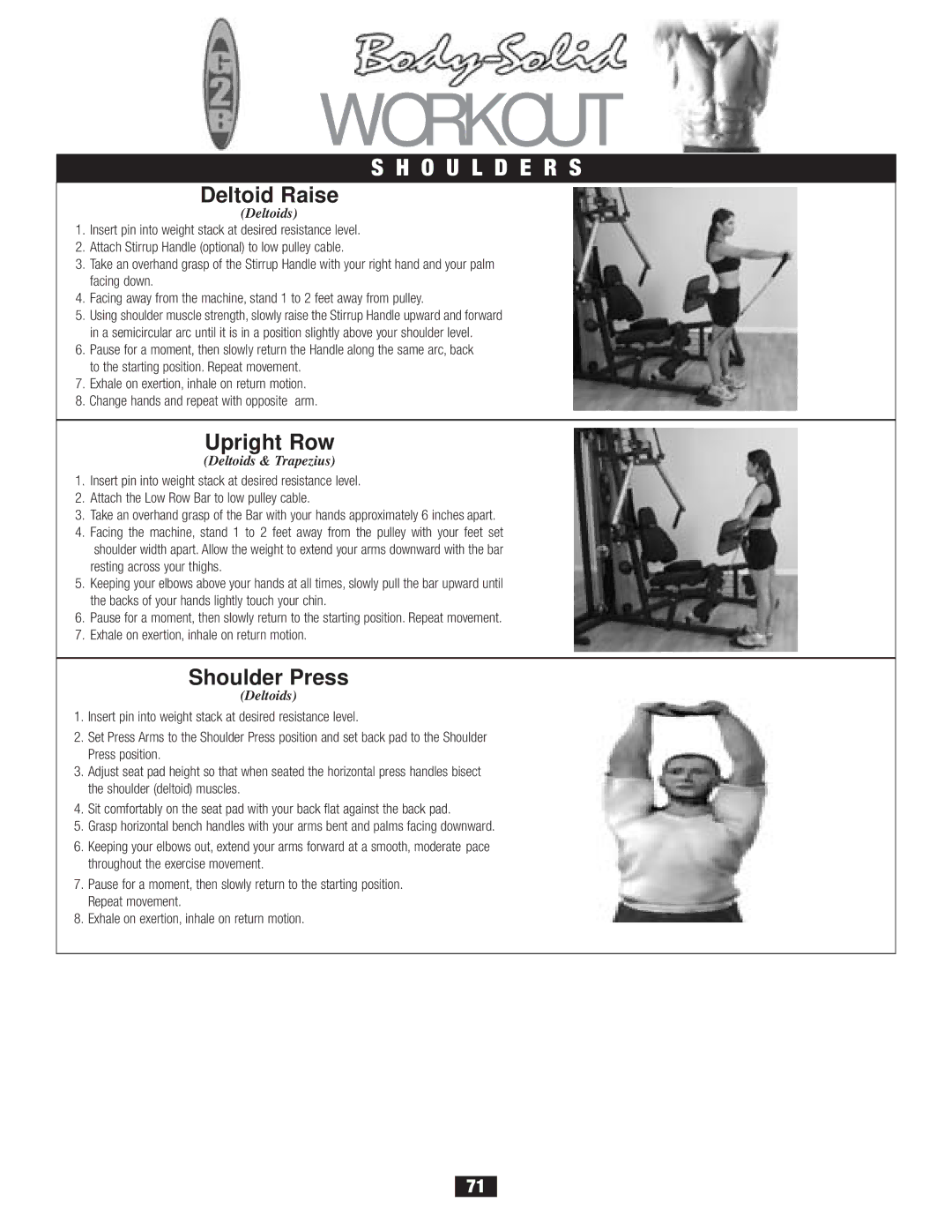 Body Solid G2B manual Deltoid Raise, Upright Row, Shoulder Press 