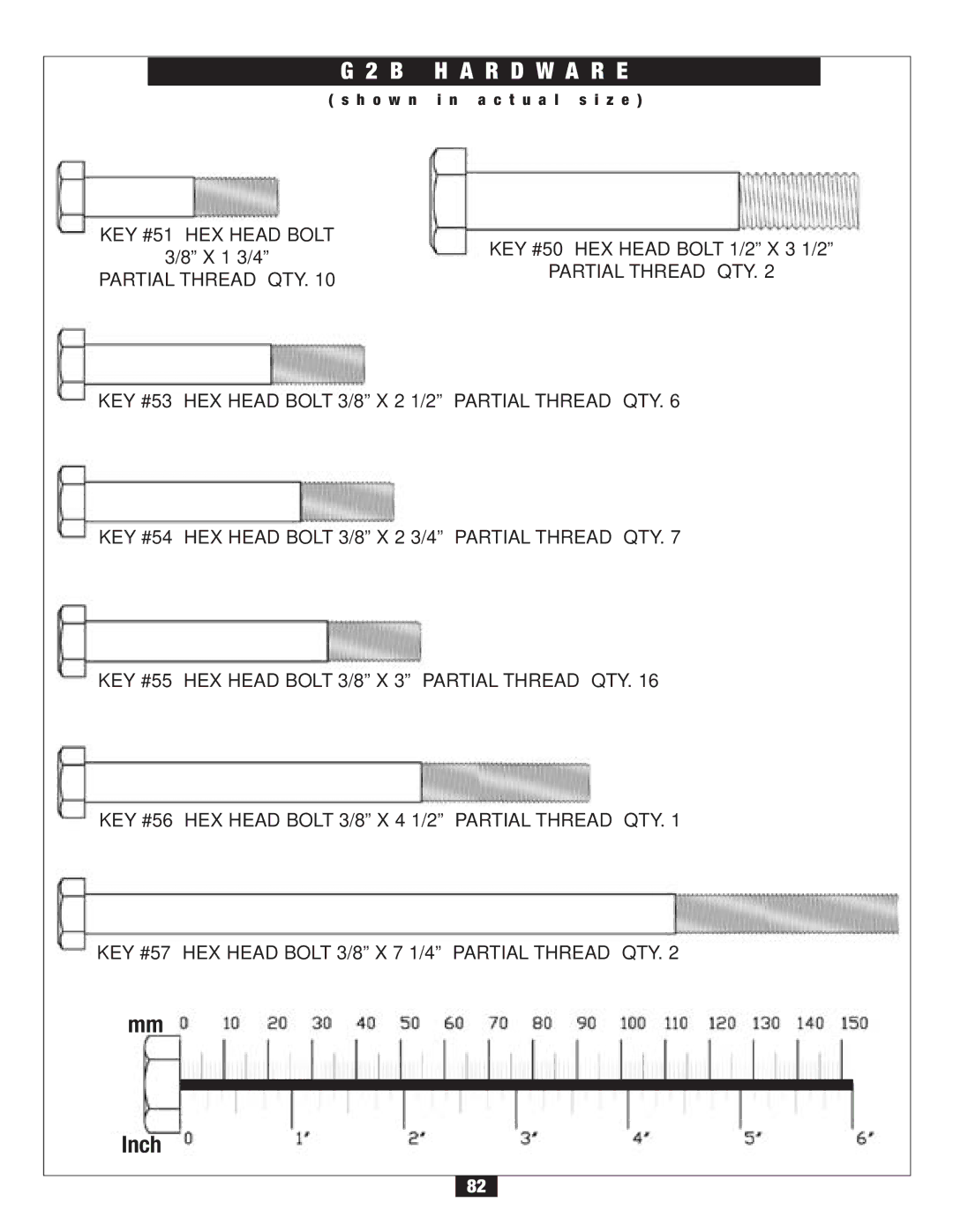 Body Solid G2B manual KEY #51 HEX Head Bolt 