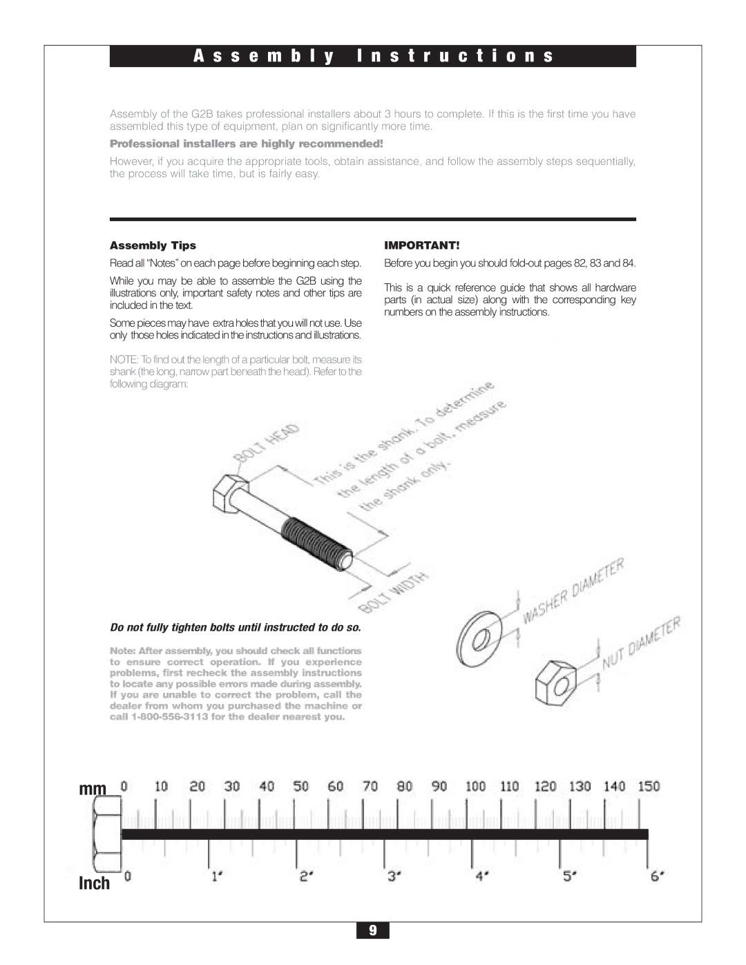 Body Solid G2B manual S e m b l y I n s t r u c t i o n s, Assembly Tips 