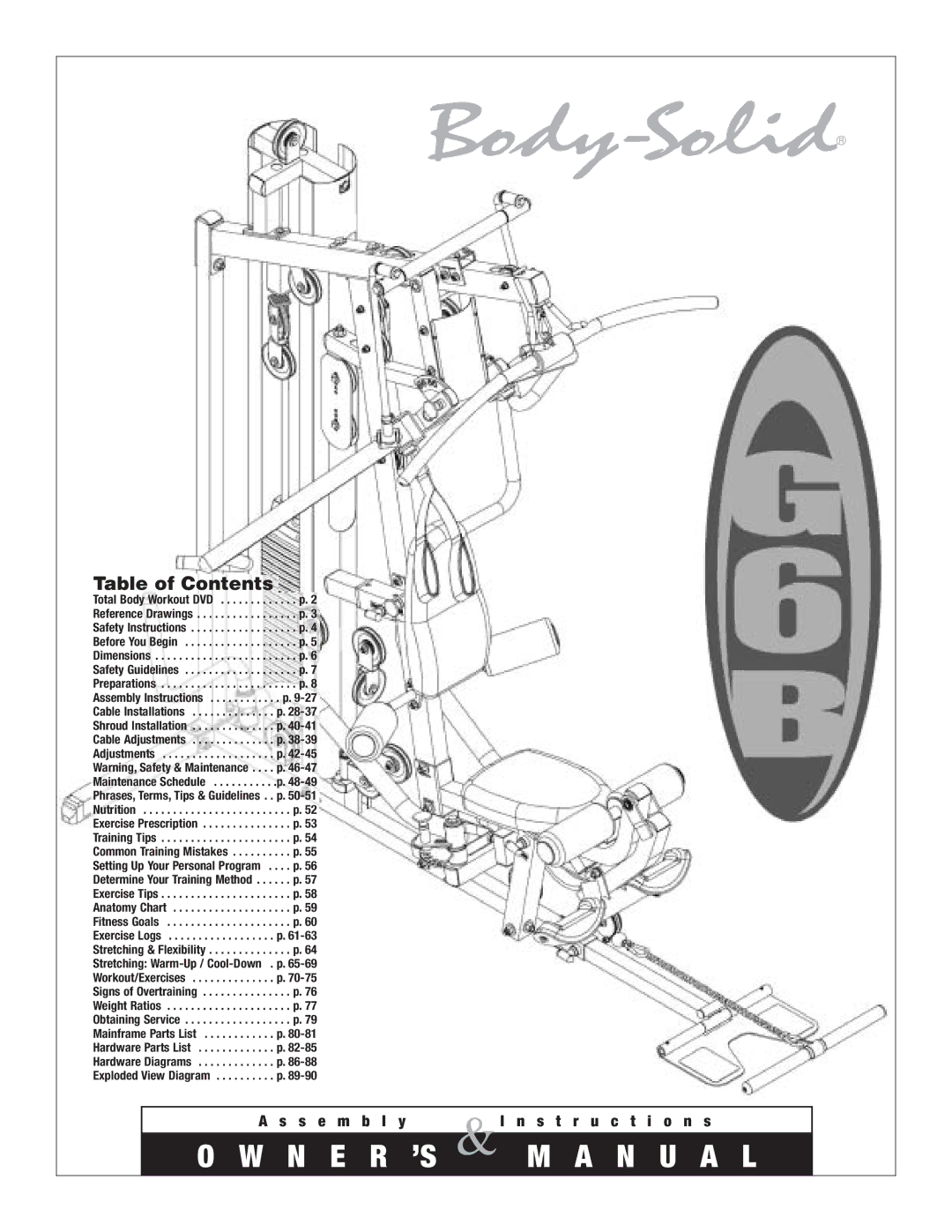 Body Solid G6B manual Body-Solid 