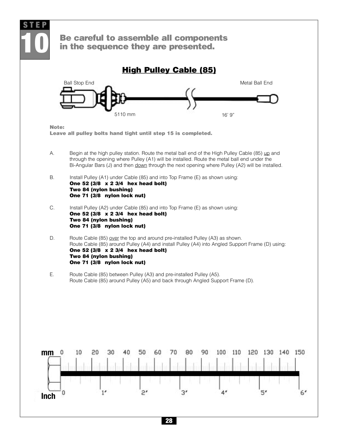 Body Solid G6B manual High Pulley Cable 