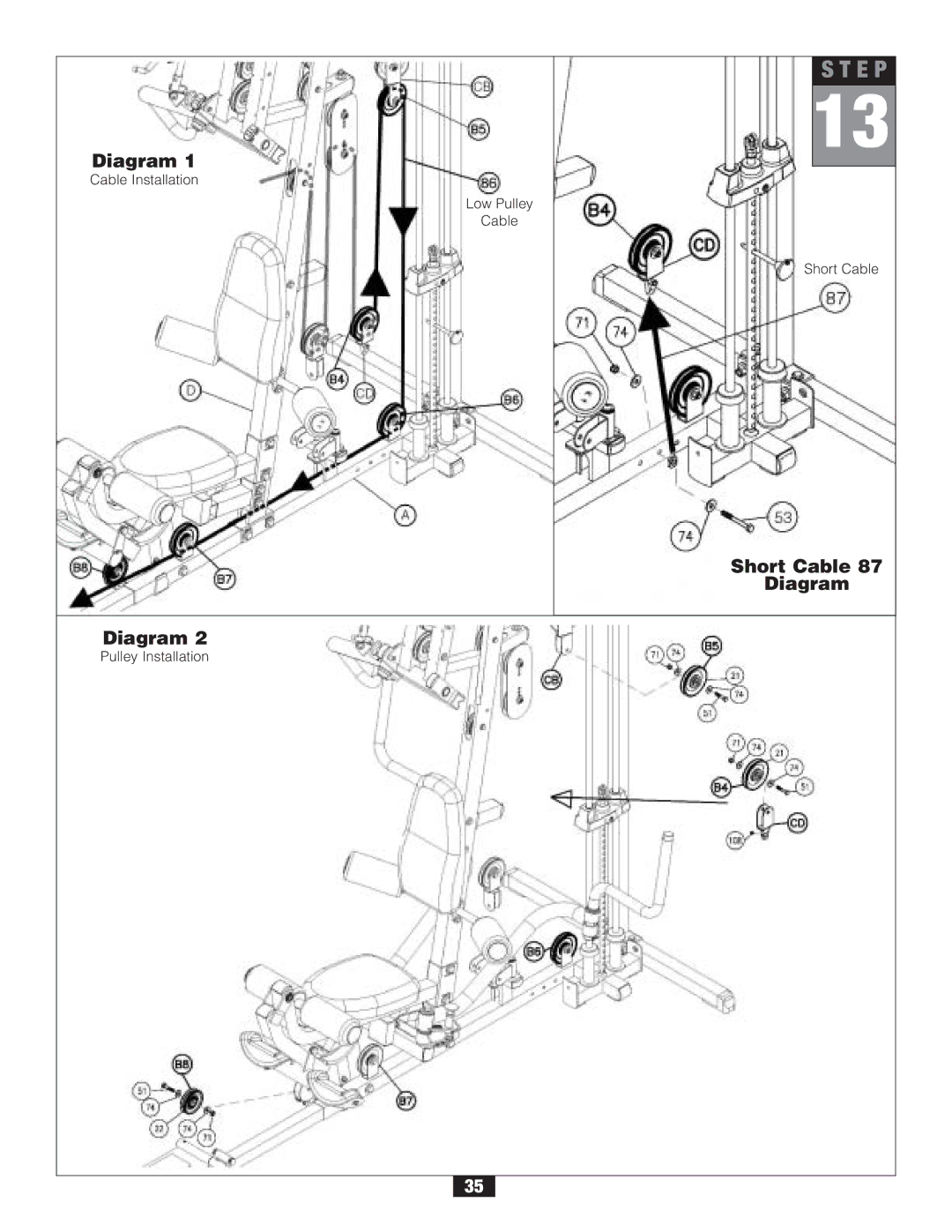 Body Solid G6B manual Short Cable Diagram 