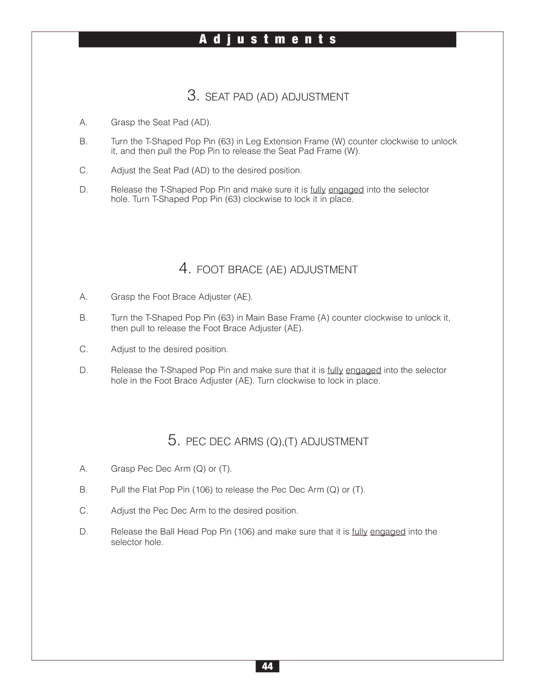 Body Solid G6B manual Seat PAD AD Adjustment 