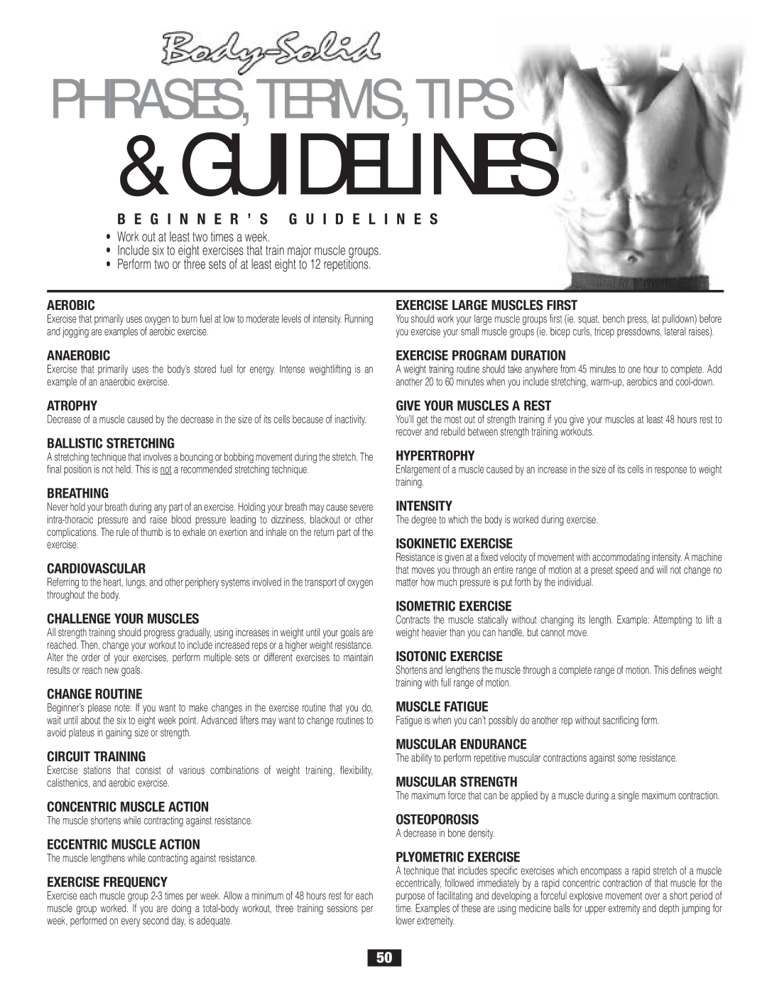 Body Solid G6B manual PHRASES,& GUIDELINESTERMS, Tips 