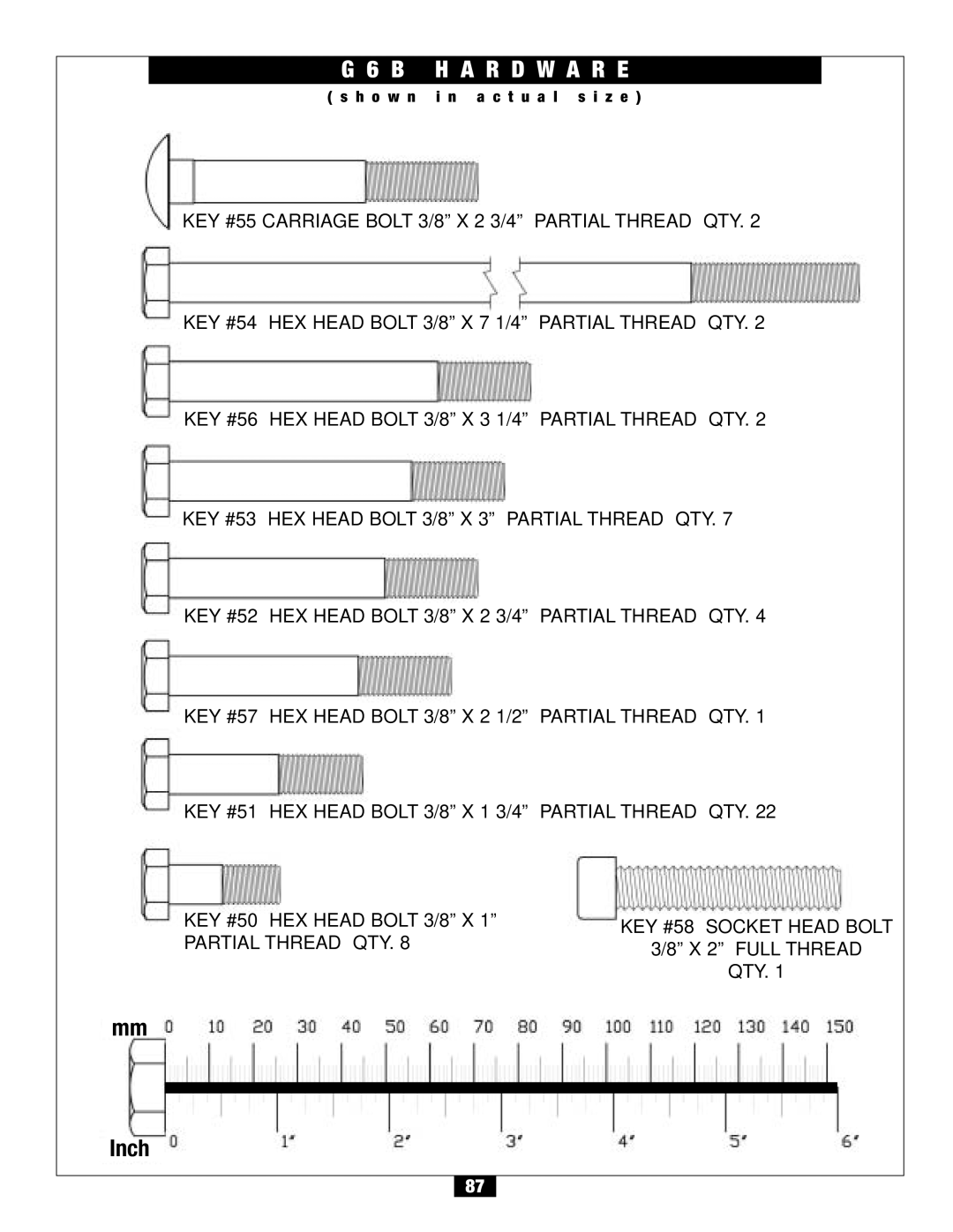 Body Solid G6B manual Partial Thread QTY 