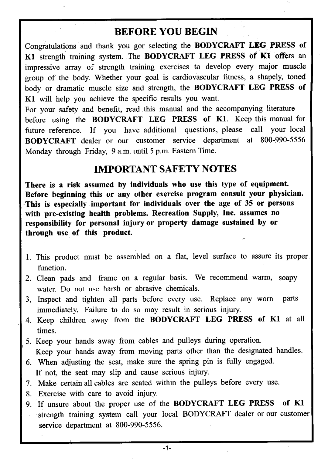 BodyCraft 410LP manual 