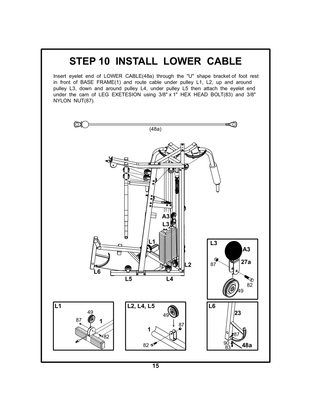 BodyCraft BCG 446 manual Install Lower Cable 