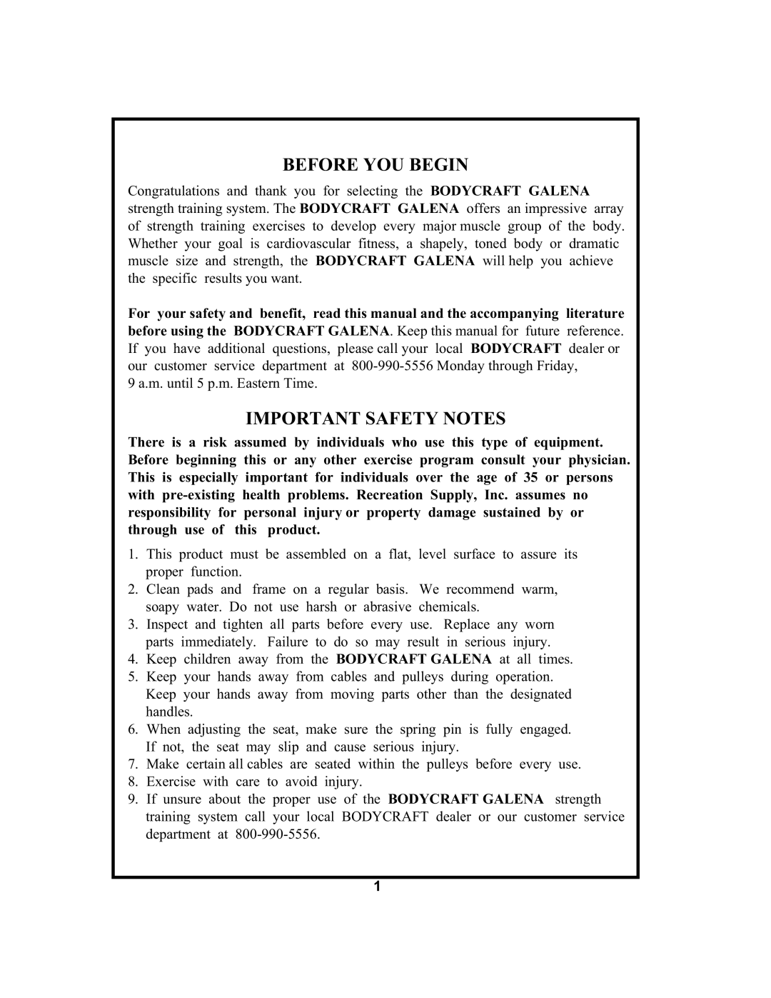 BodyCraft BCG 446 manual Before YOU Begin 