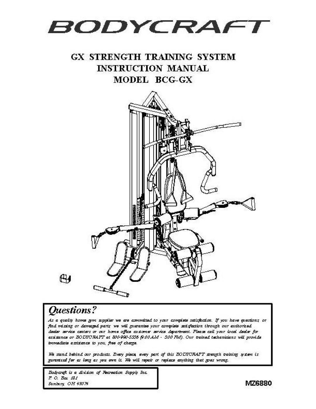 BodyCraft BCG-GX manual Bodycraft 