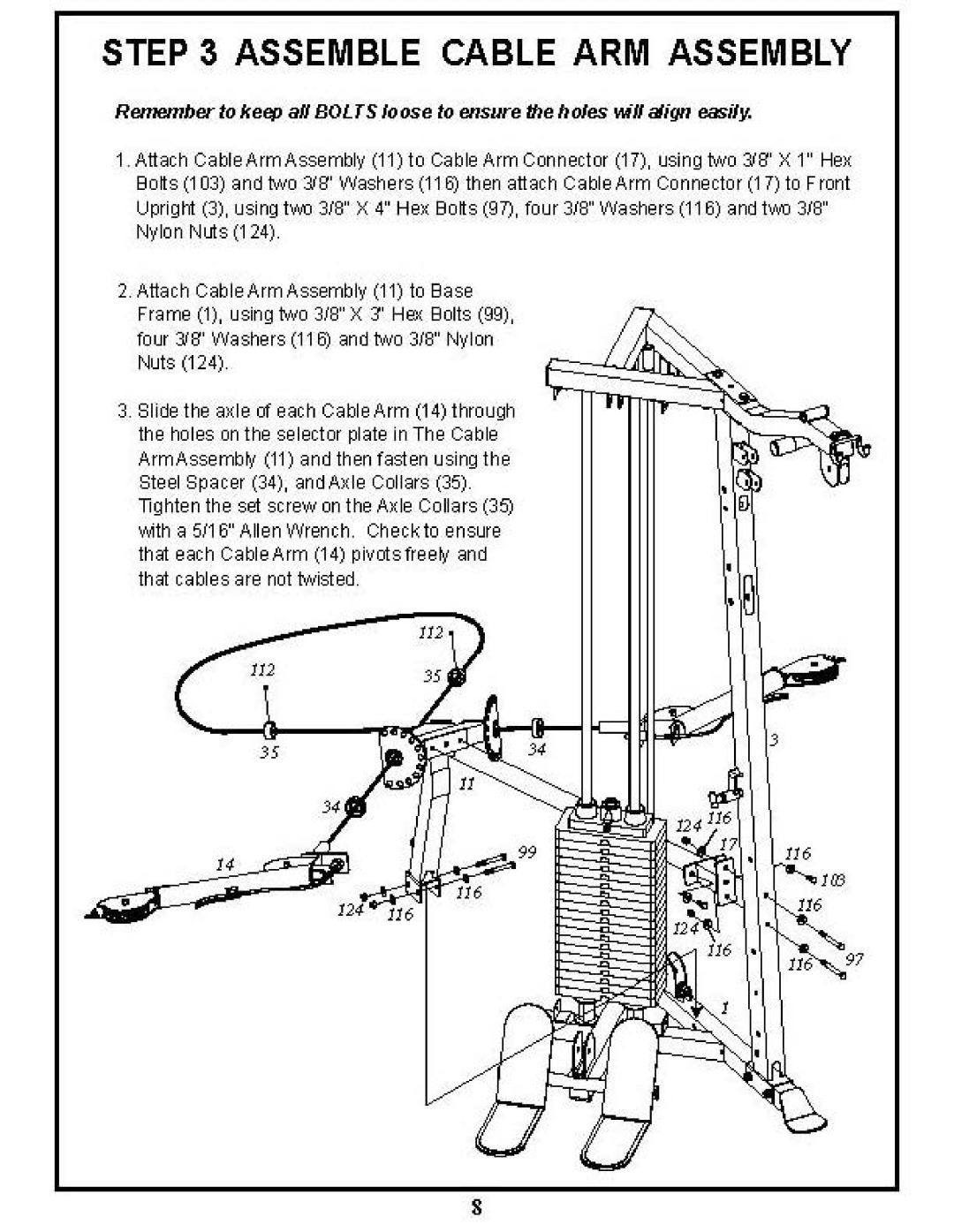 BodyCraft BCG-GX manual Assemble Cable ARM Assembly 