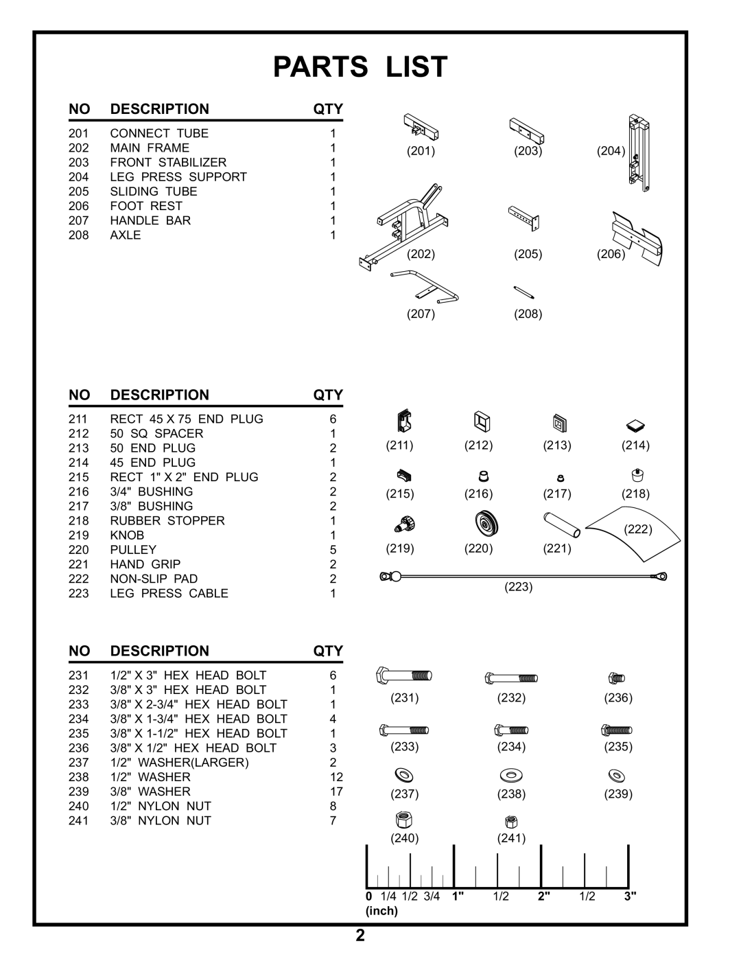 BodyCraft GALENA STRENGTH manual Parts List, Description QTY 