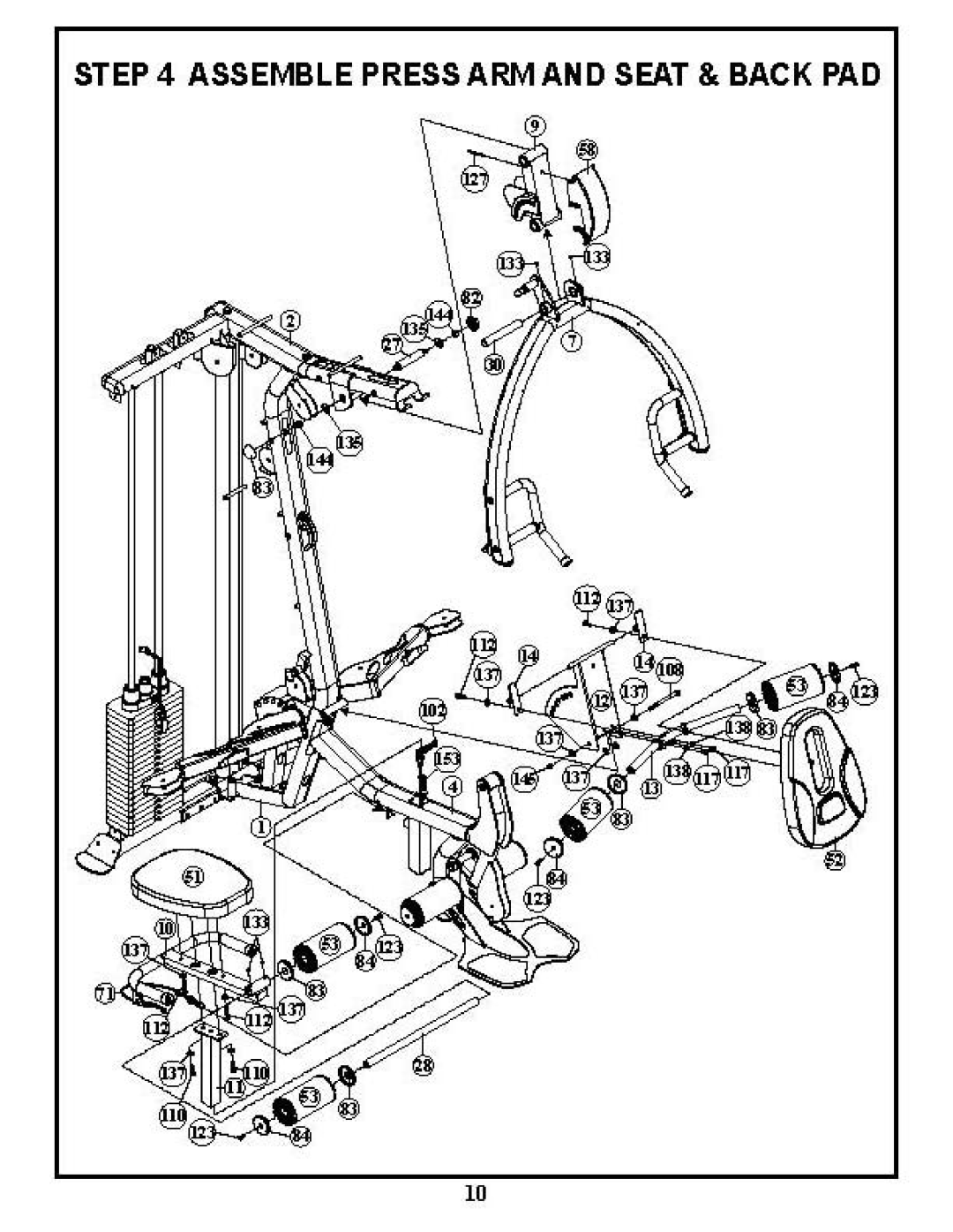 BodyCraft GXP manual Assemble Press Armand Seat & Back PAD 