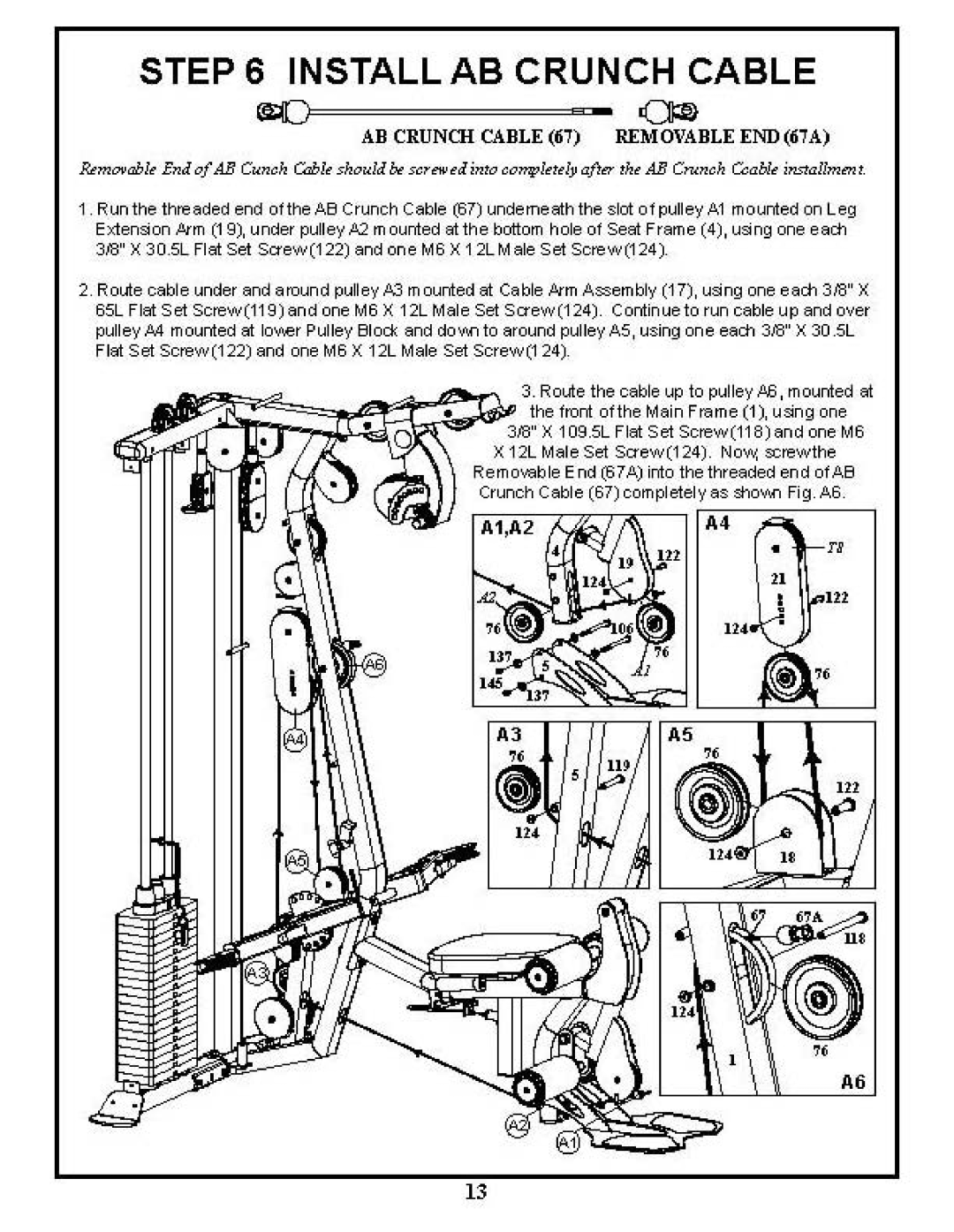 BodyCraft GXP manual Install AB Crunch Cable, AB Crunch Cable 7 Removable ENDi7A 