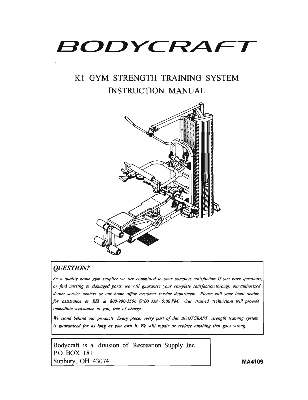 BodyCraft K1 manual 