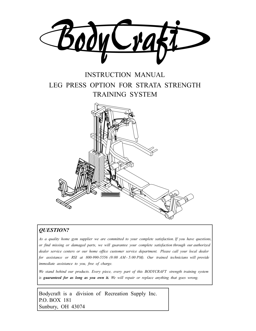 BodyCraft MA605LP manual LEG Press Option for Strata Strength Training System 