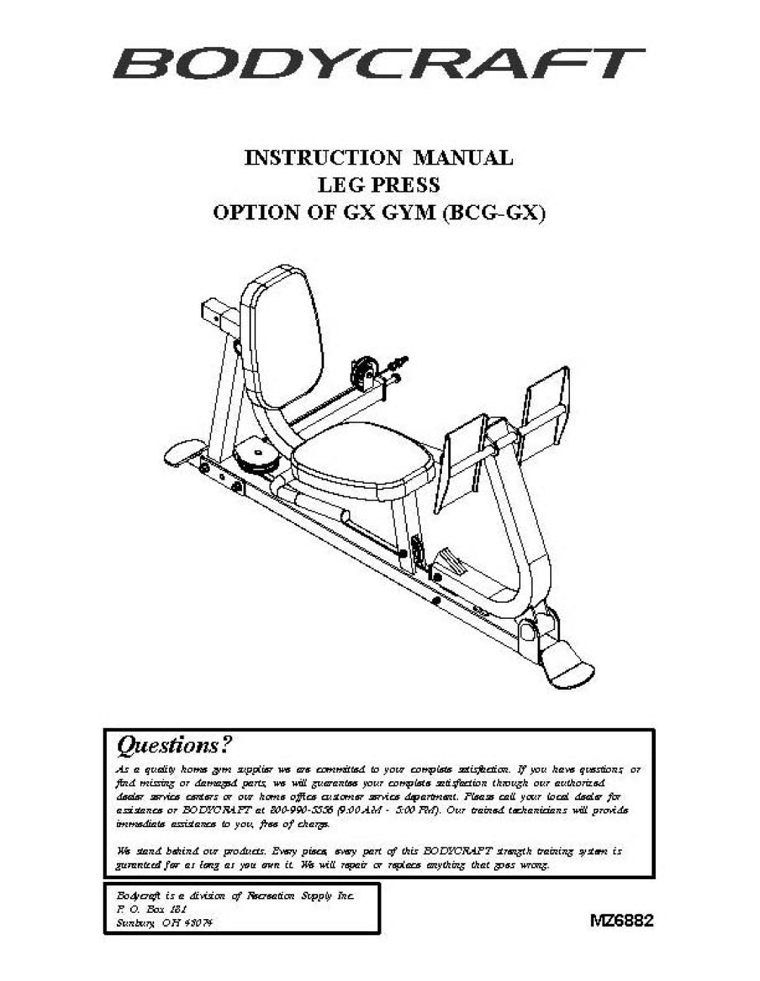 BodyCraft MZ6882 manual BOC3YCRAFT 