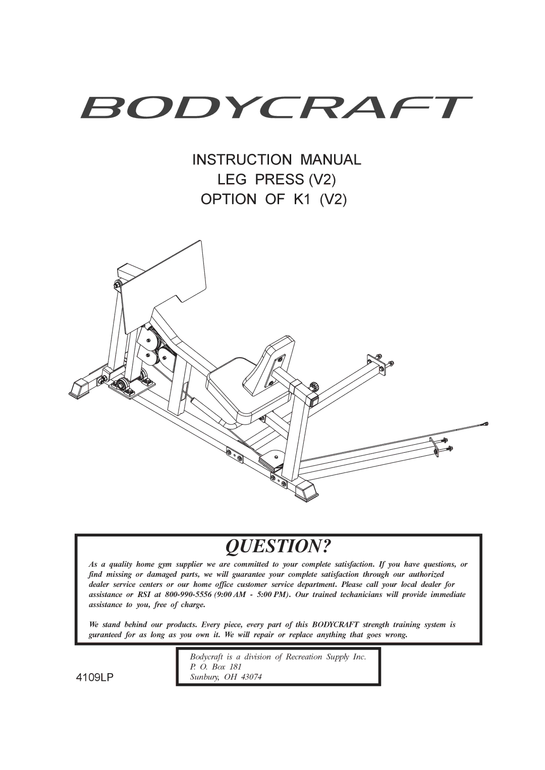 BodyCraft V2 manual Question? 