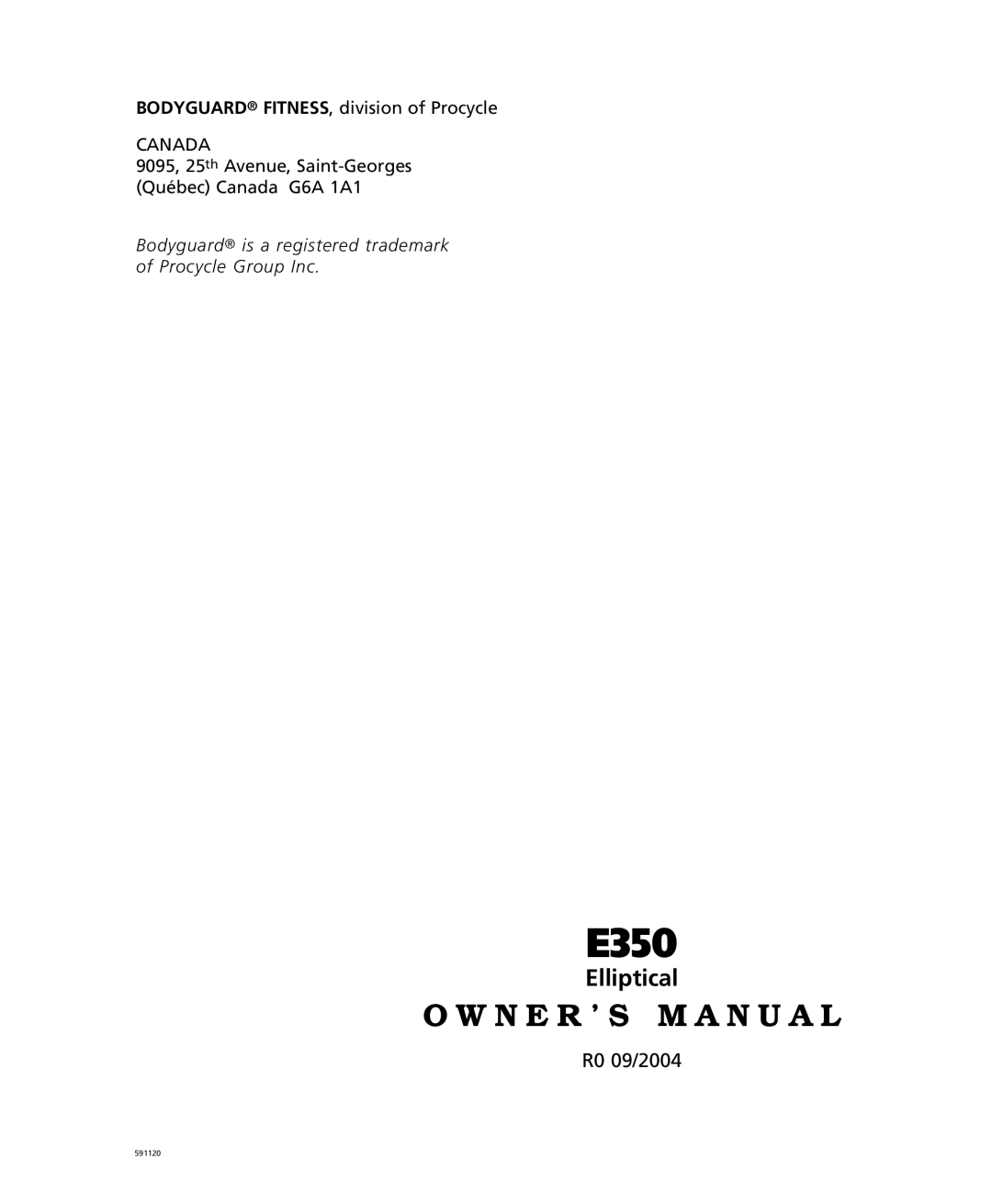 Bodyguard E350 Elliptical manual 