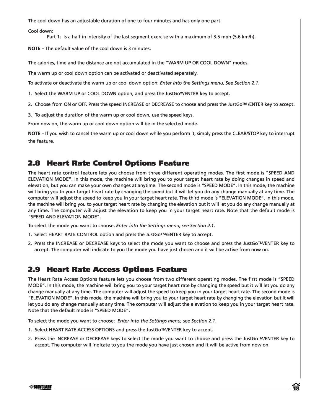 Bodyguard T280C, T320, LT280P manual Heart Rate Control Options Feature, Heart Rate Access Options Feature 