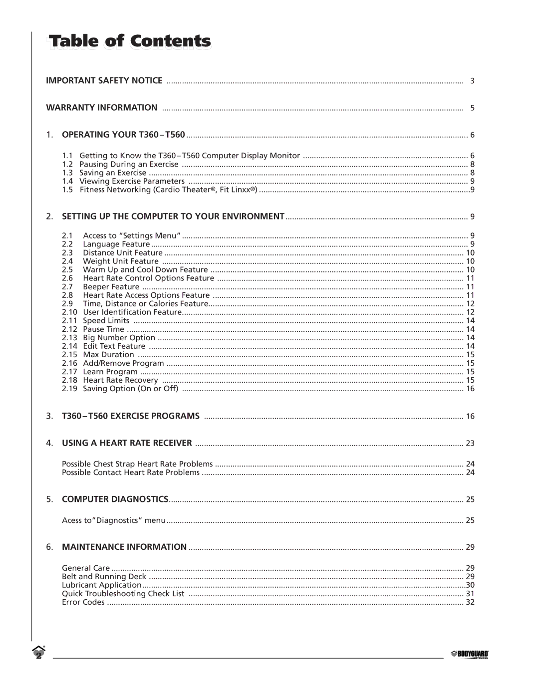 Bodyguard T560, T360 manual Contents 