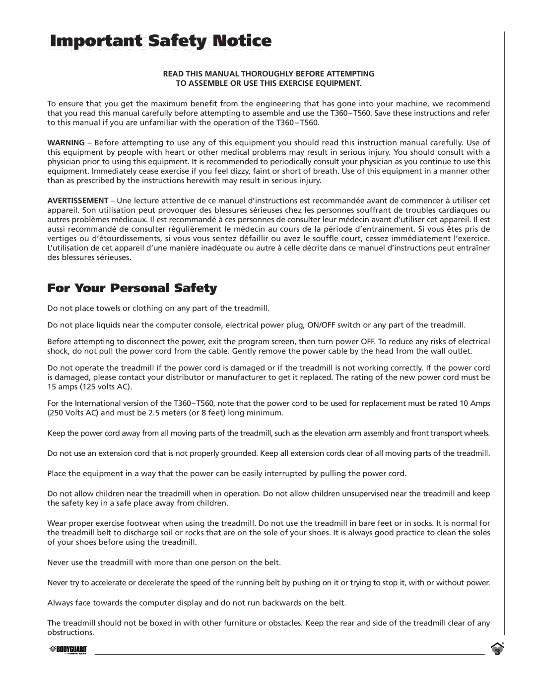 Bodyguard T360, T560 manual Impotant Safety Notice, For Your Personal Safety 