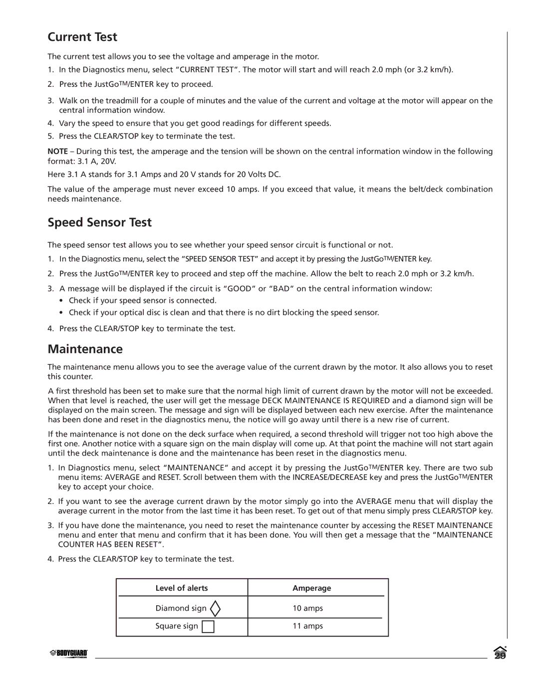 Bodyguard T700 manual Current Test, Speed Sensor Test, Maintenance 