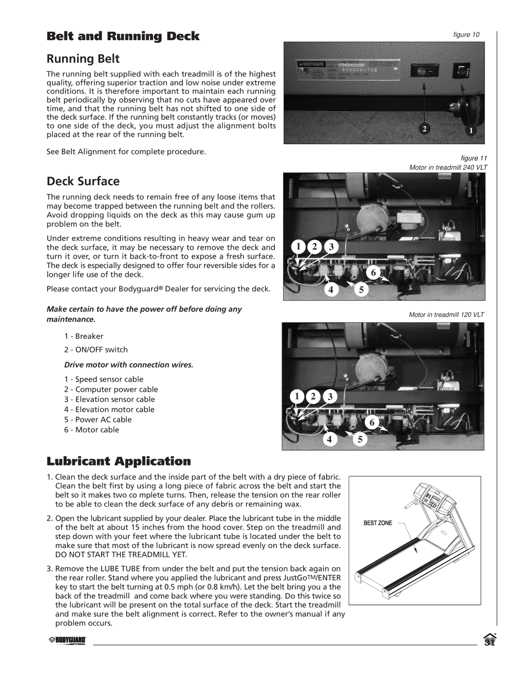 Bodyguard T700 manual Belt and Running Deck Running Belt, Deck Surface, Lubricant Application 