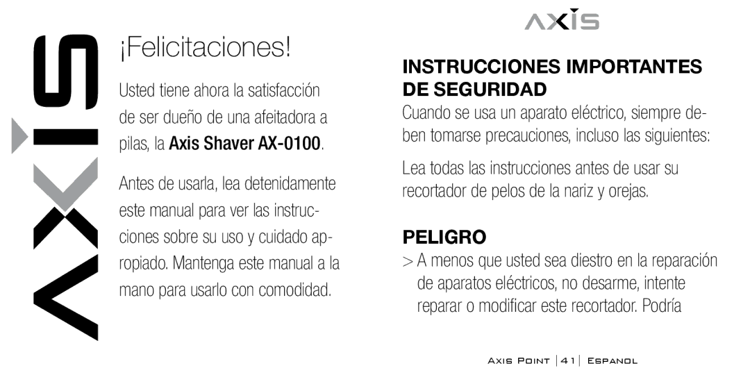 Bodyline Products International AX-0100 instruction manual Instrucciones Importantes DE Seguridad, Peligro 