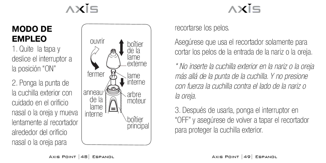 Bodyline Products International AX-0100 instruction manual Modo DE Empleo, Recortarse los pelos 