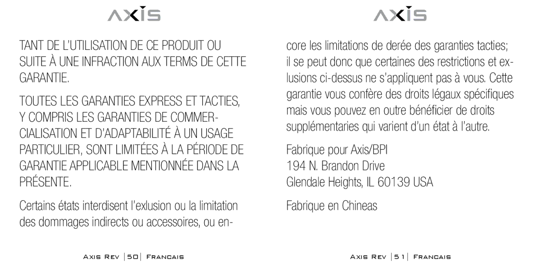 Bodyline Products International AX-1300 instruction manual Fabrique en Chineas 