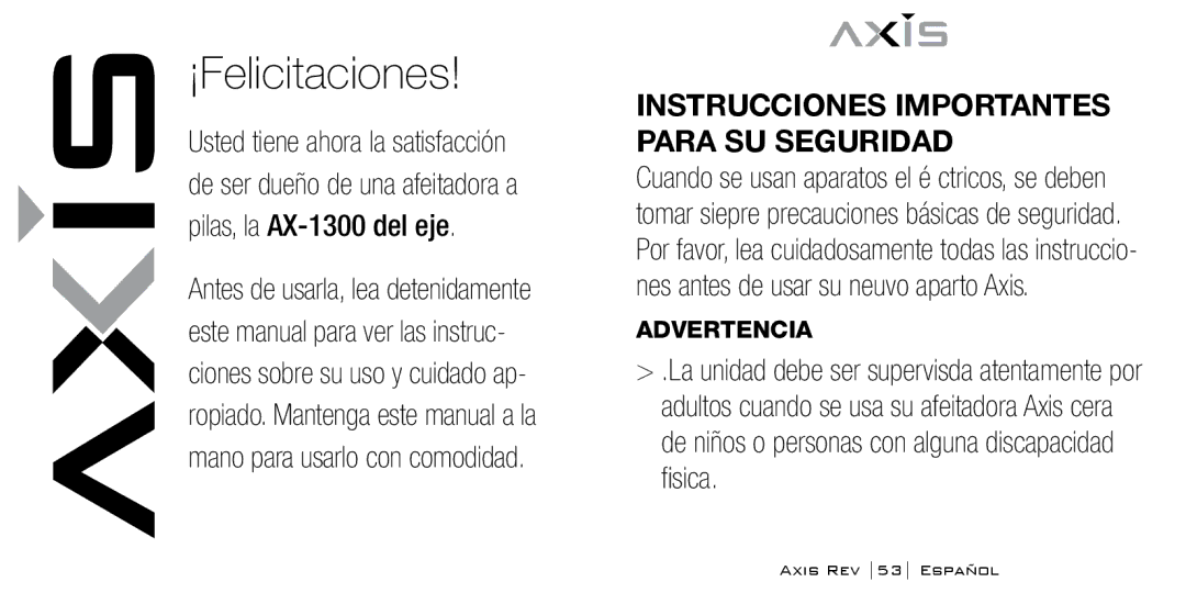 Bodyline Products International AX-1300 instruction manual ¡Felicitaciones, Instrucciones Importantes Para SU Seguridad 