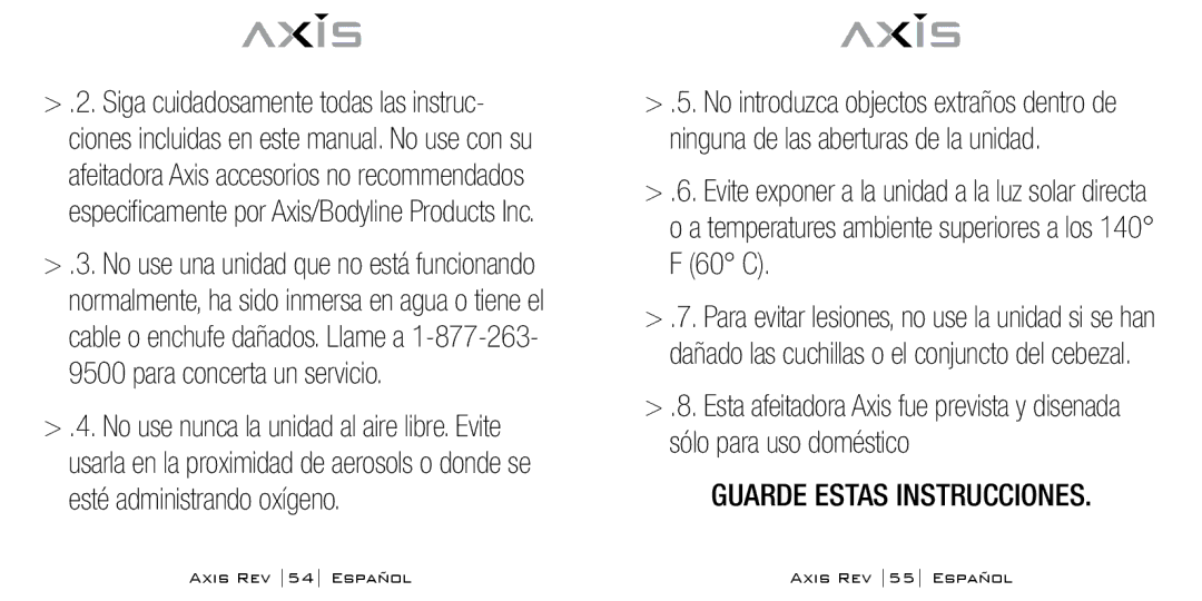 Bodyline Products International AX-1300 instruction manual Guarde Estas Instrucciones 