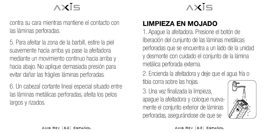 Bodyline Products International AX-1300 instruction manual Limpieza en mojado, Tibia corra sobre las hojas 