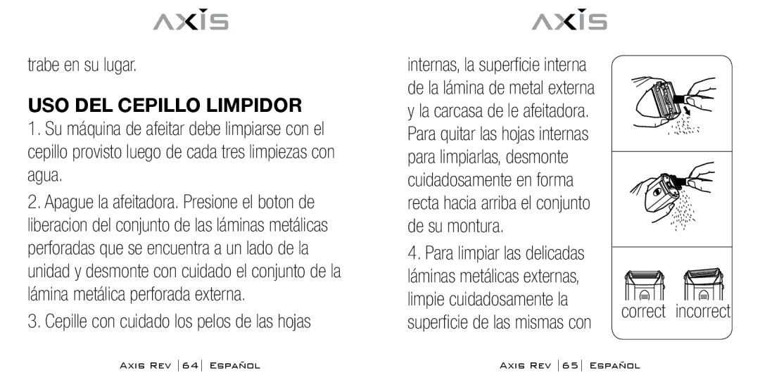 Bodyline Products International AX-1300 Trabe en su lugar, Uso del cepillo limpidor, Limpie cuidadosamente la 