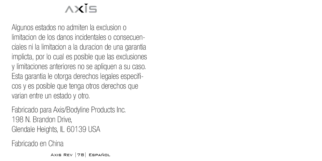 Bodyline Products International AX-1300 instruction manual Glendale Heights, IL 60139 USA Fabricado en China 