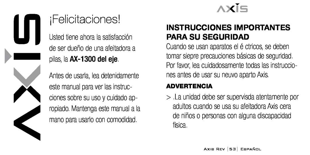 Bodyline Products International AX-1300 ¡Felicitaciones, Instrucciones Importantes Para Su Seguridad, Advertencia 