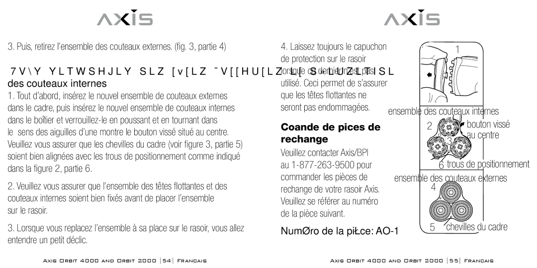 Bodyline Products International AX-2320, AX-2330 Dans la , partie, Sur le rasoir, Au centre, Entendre un petit déclic 