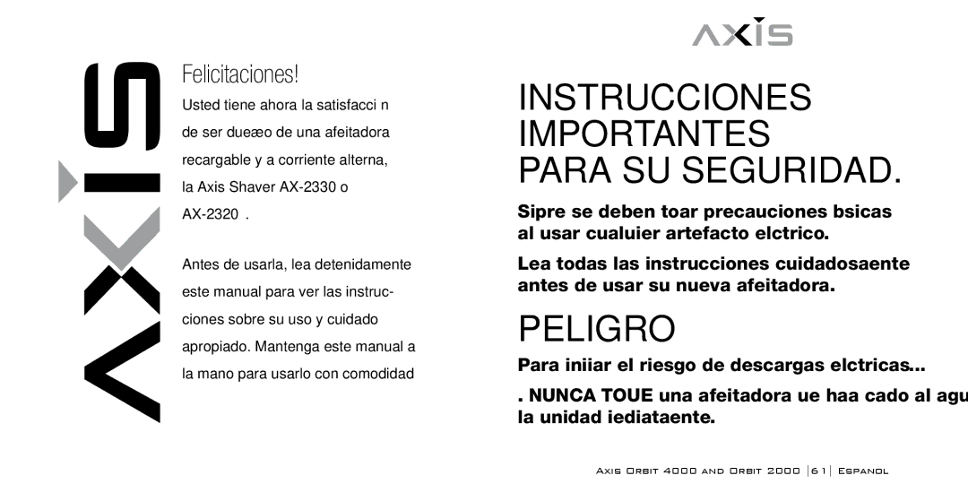 Bodyline Products International AX-2330, AX-2320 instruction manual Instrucciones Importantes Para SU Seguridad, Peligro 