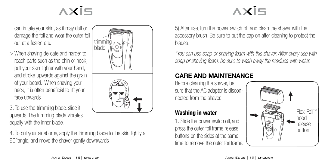 Bodyline Products International AX-4330 Out at a faster rate, Face upwards, Washing in water, Equally with the inner blade 