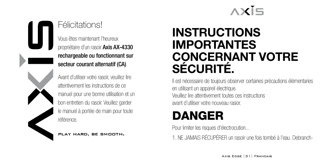 Bodyline Products International AX-4330 instruction manual Instructions Importantes Concernant Votre Sécurité 