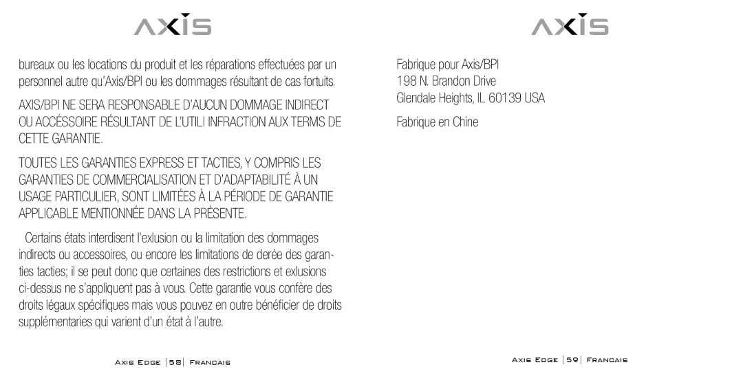 Bodyline Products International AX-4330 instruction manual Fabrique en Chine 