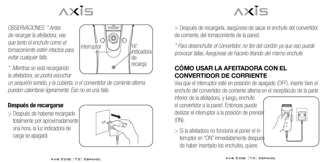 Bodyline Products International AX-4330 Después de recargarse, Cómo Usar LA Afeitadora CON EL Convertidor DE Corriente 